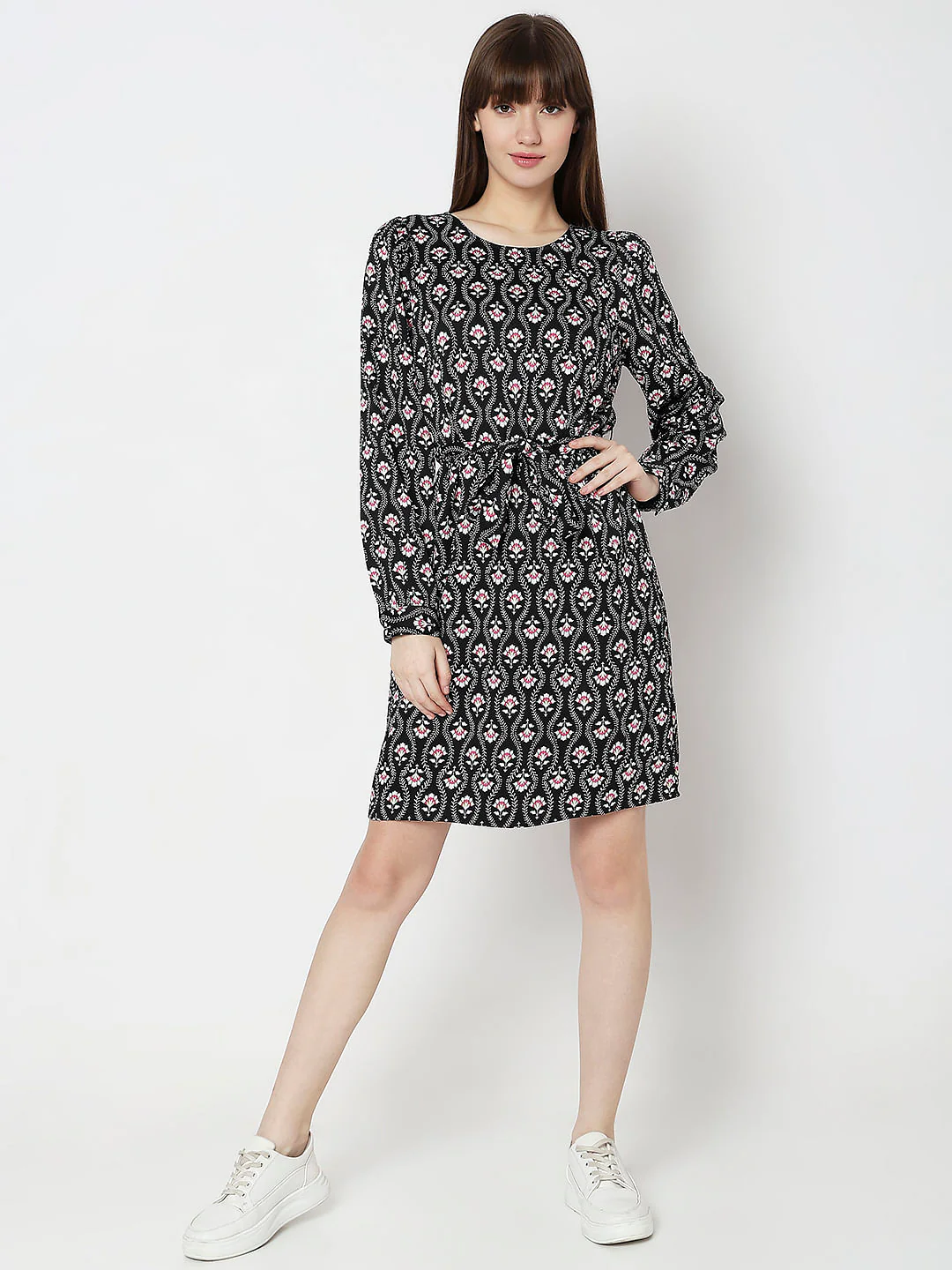 Black Floral Print Dress - Image 5
