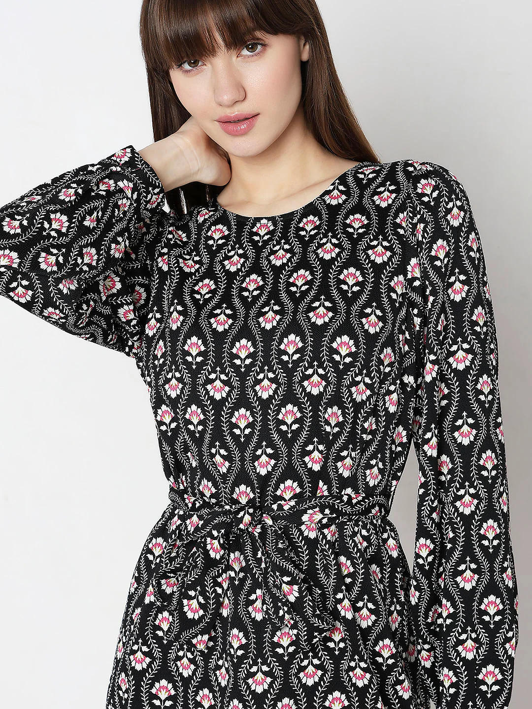 Black Floral Print Dress - Image 6