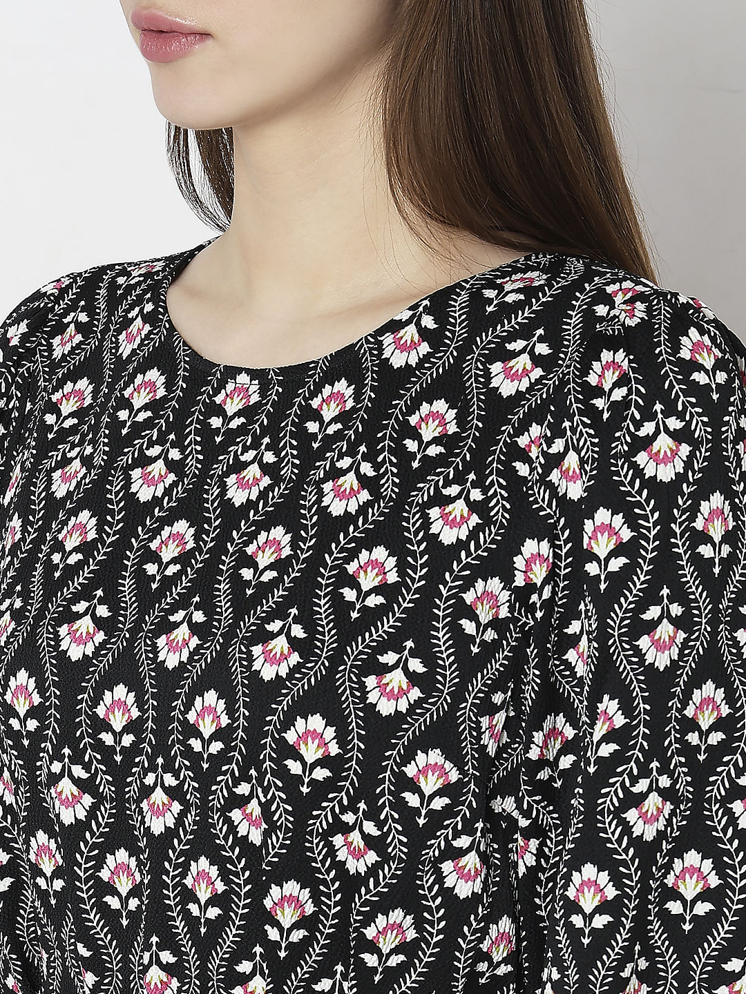 Black Floral Print Dress - Image 8