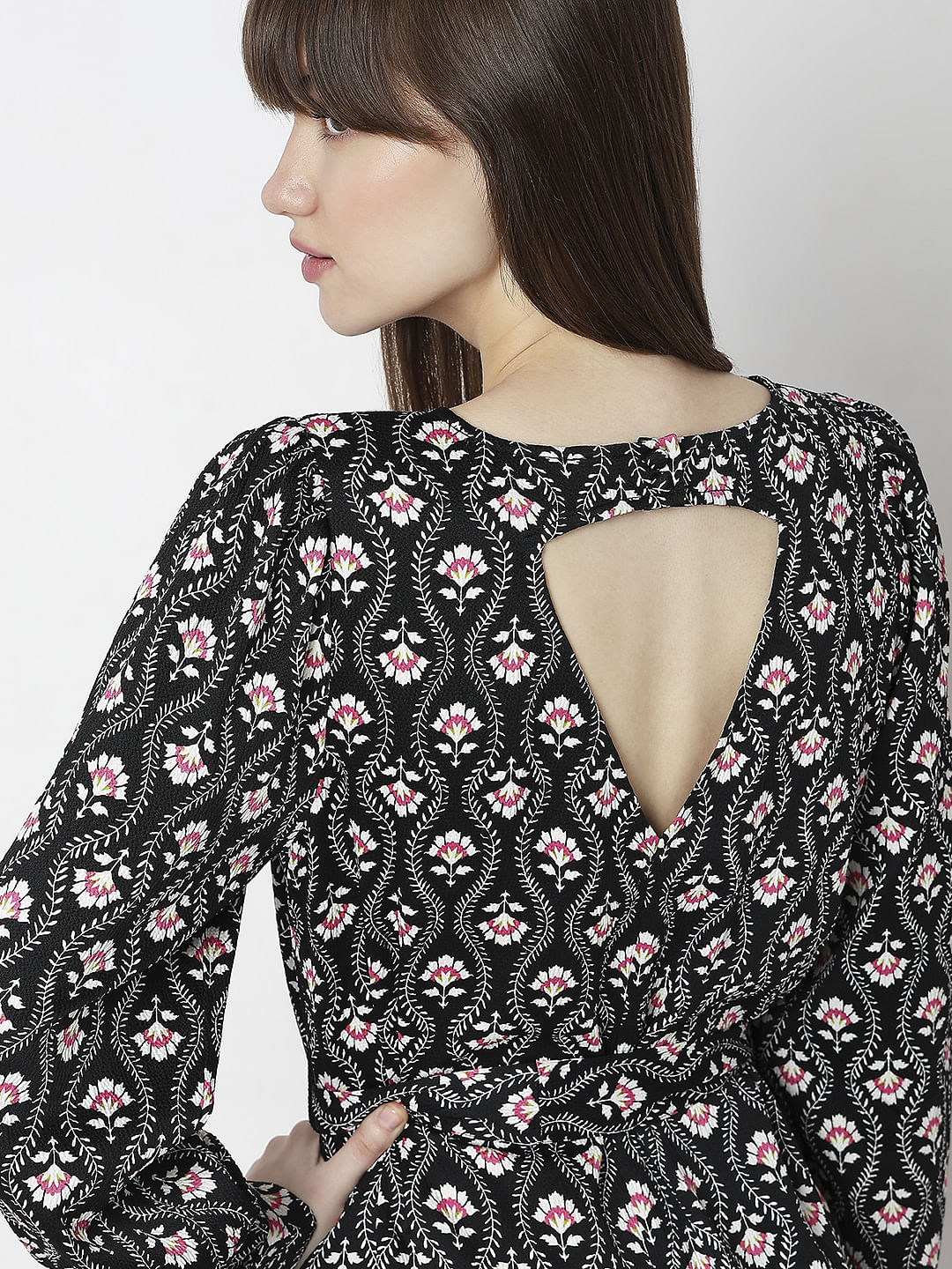 Black Floral Print Dress - Image 9