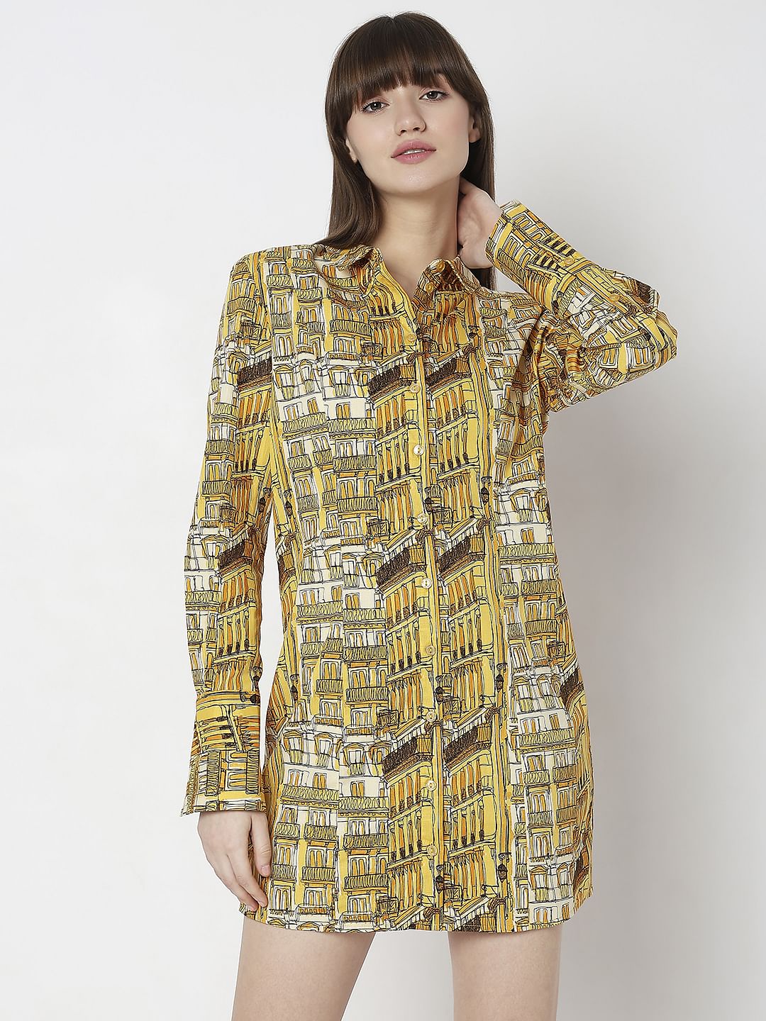 Yellow Abstract Print Shirt Dress - Image 2