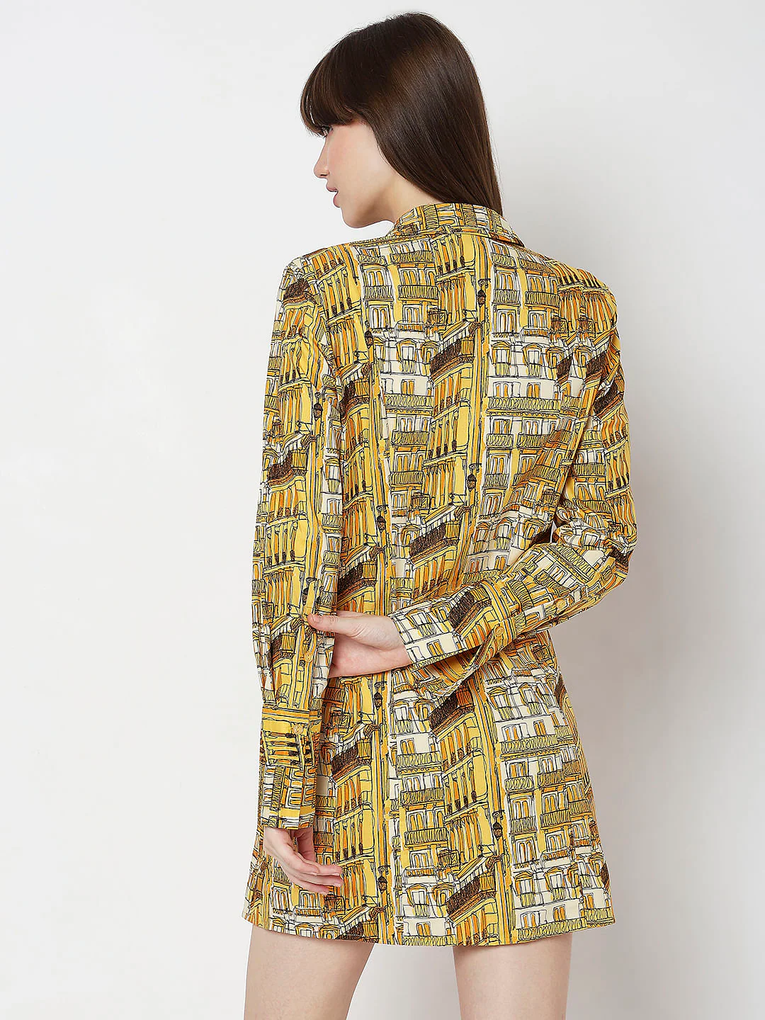 Yellow Abstract Print Shirt Dress - Image 4