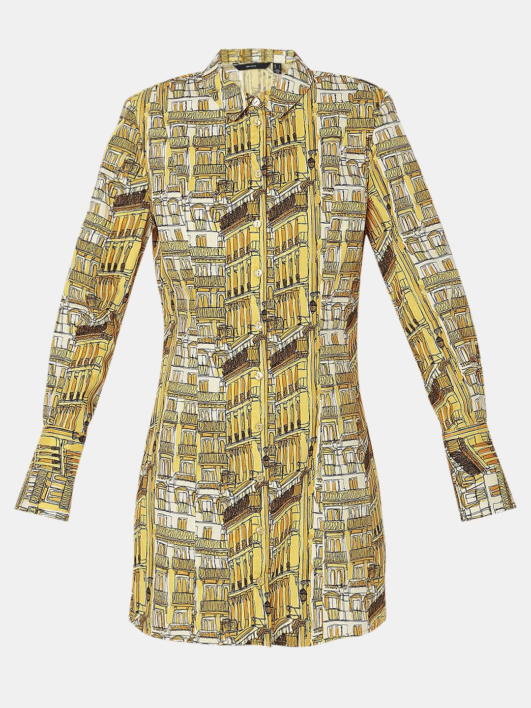 Yellow Abstract Print Shirt Dress - Image 7