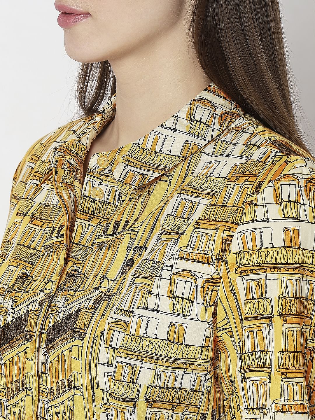Yellow Abstract Print Shirt Dress - Image 8