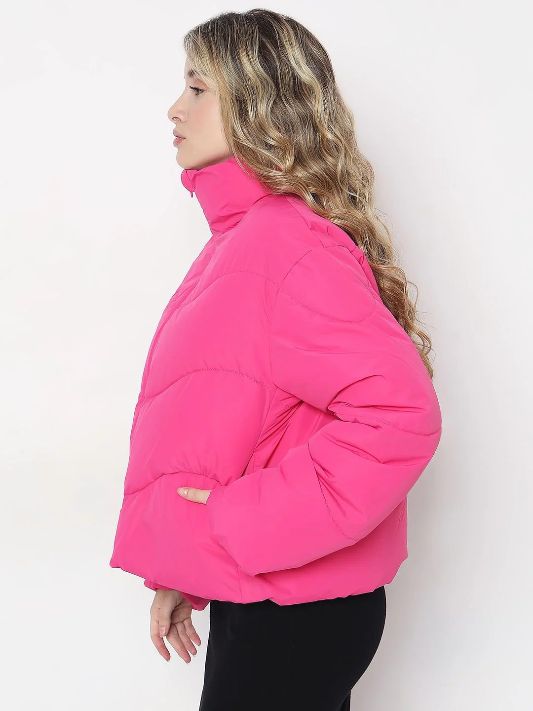 Magenta Pink Puffer Jacket - Image 3