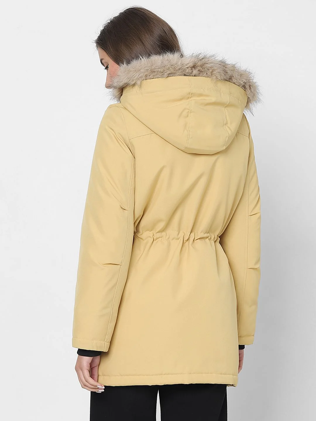Light Yellow Faux Fur Parka Jacket - Image 4