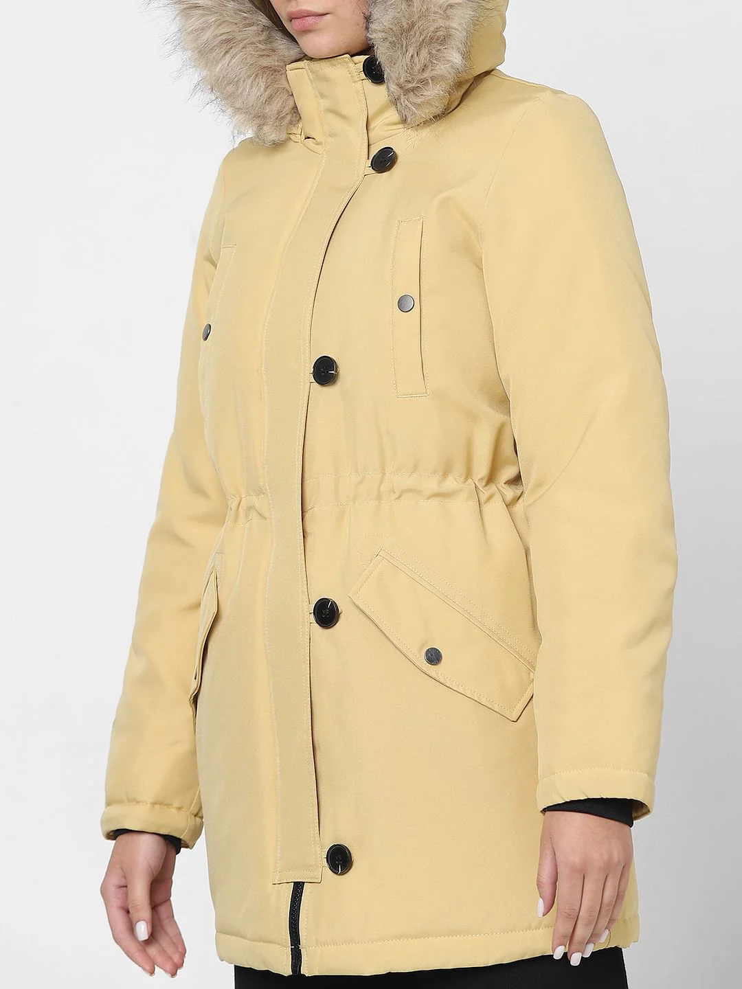 Light Yellow Faux Fur Parka Jacket - Image 6
