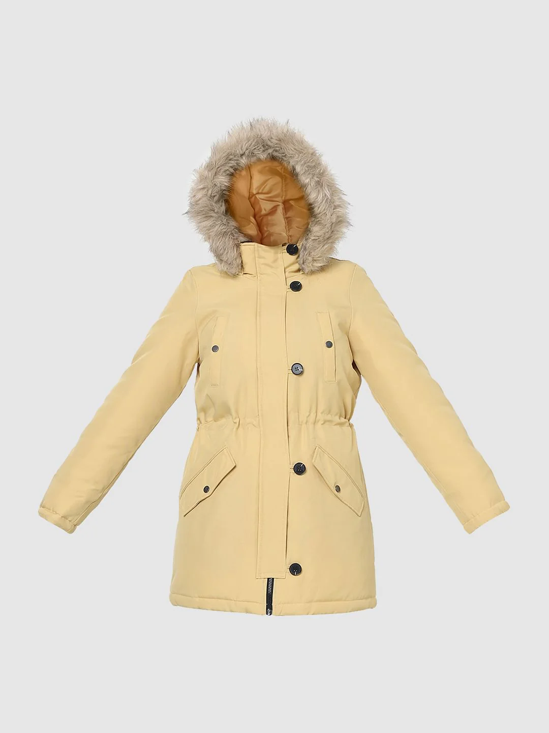Light Yellow Faux Fur Parka Jacket - Image 7