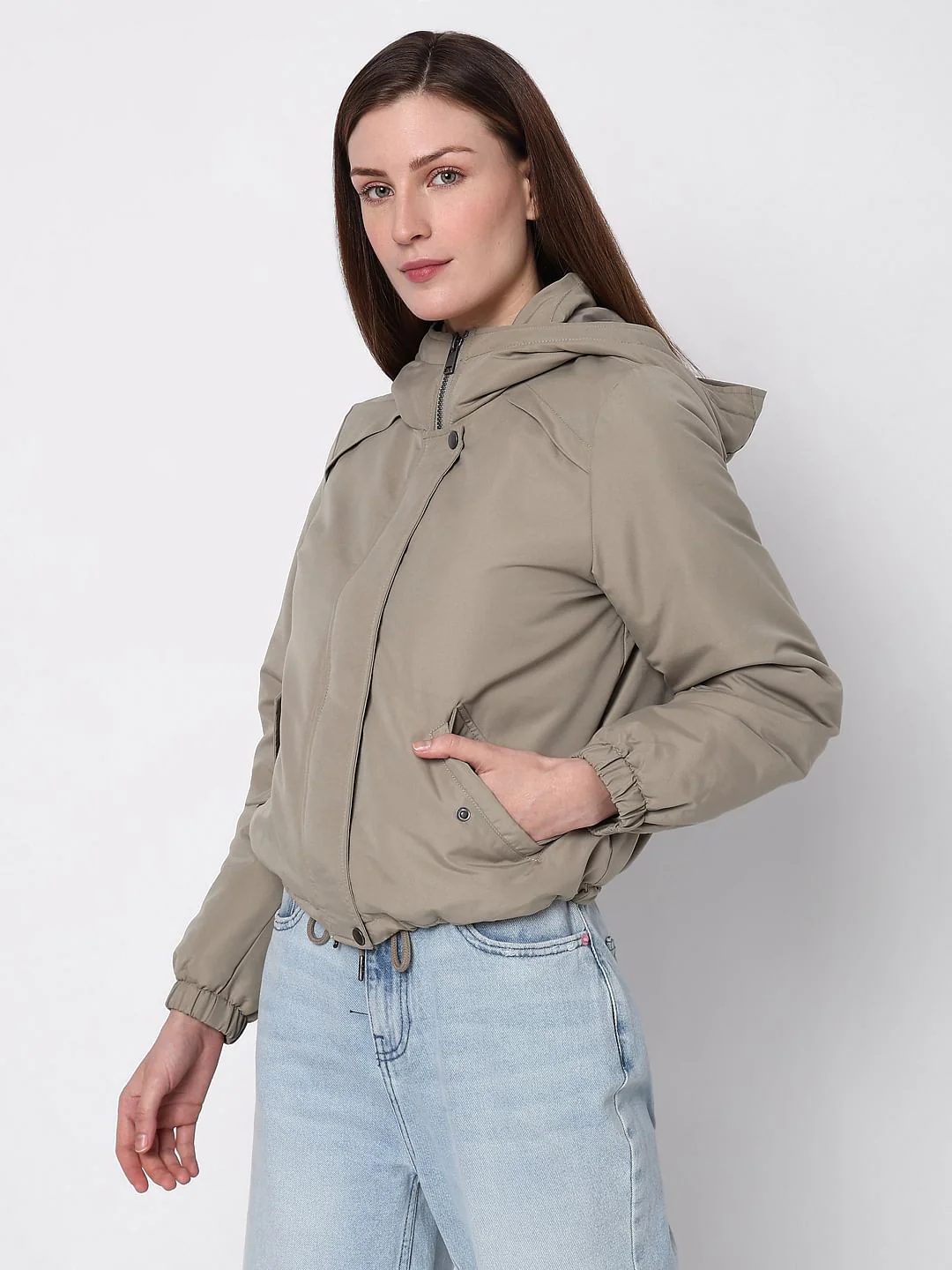 Green Padded Short Parka Jacket - Image 3