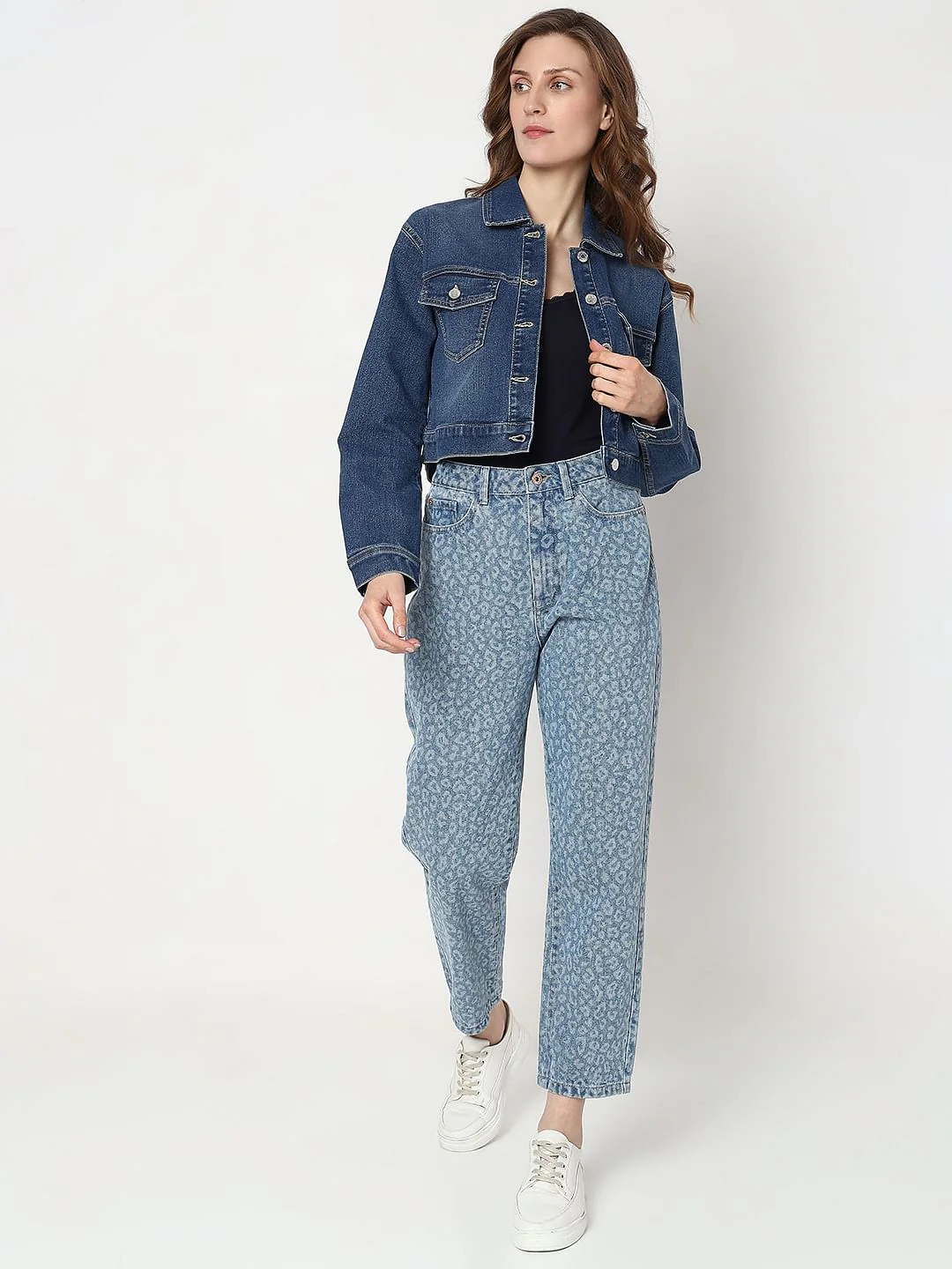 Dark Blue Cropped Denim Jacket - Image 5