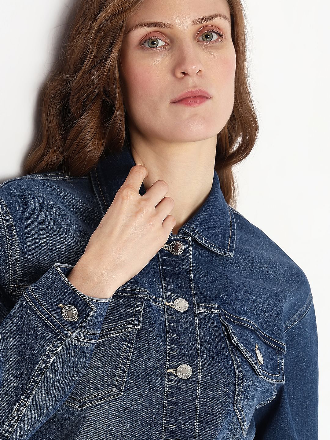 Dark Blue Cropped Denim Jacket - Image 6
