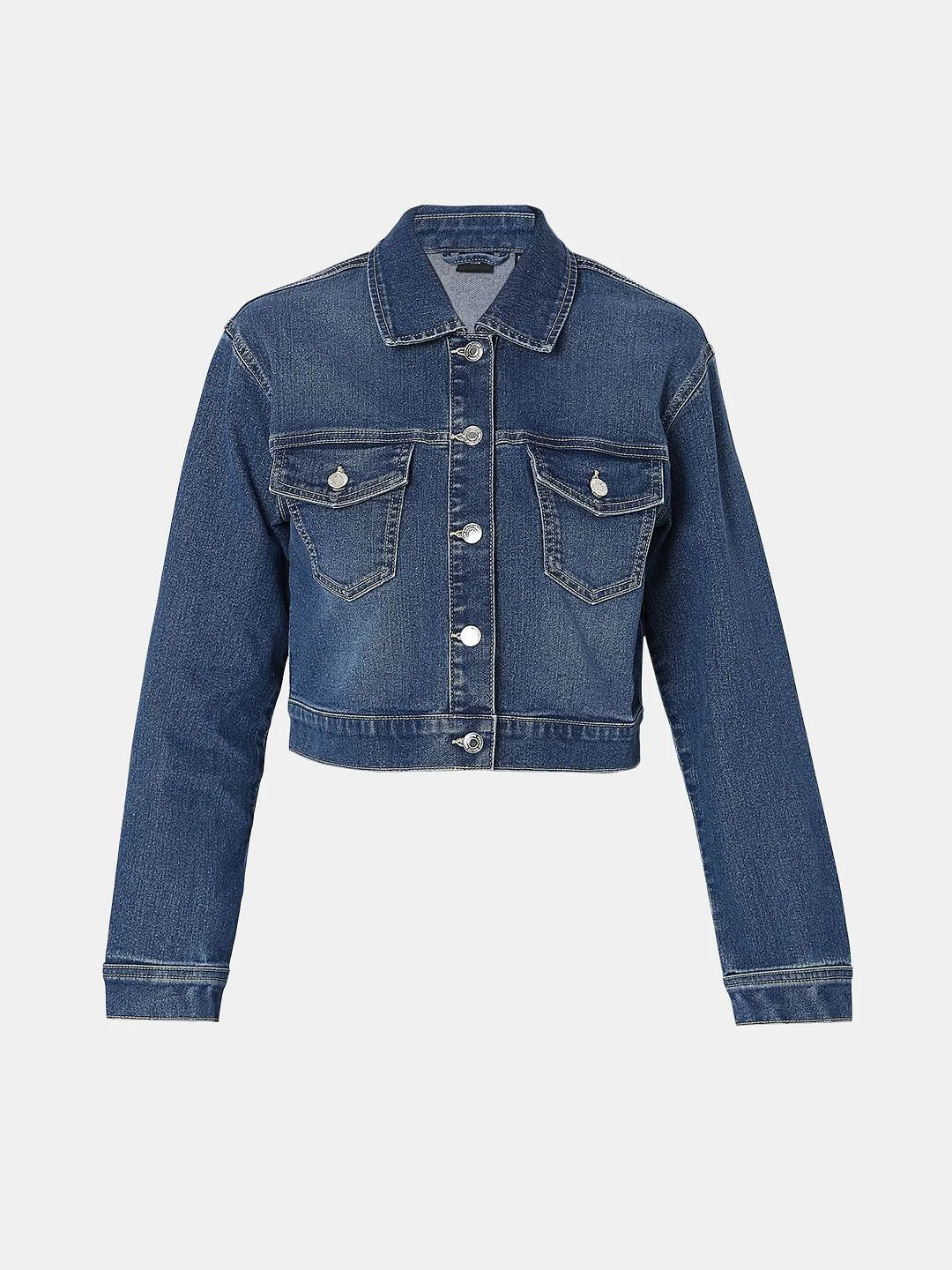 Dark Blue Cropped Denim Jacket - Image 7