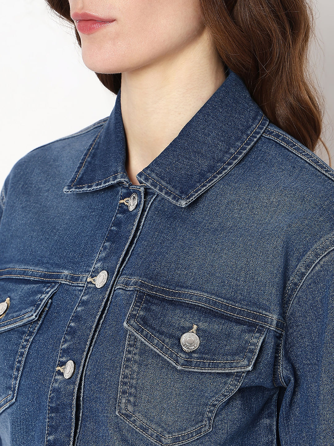 Dark Blue Cropped Denim Jacket - Image 8