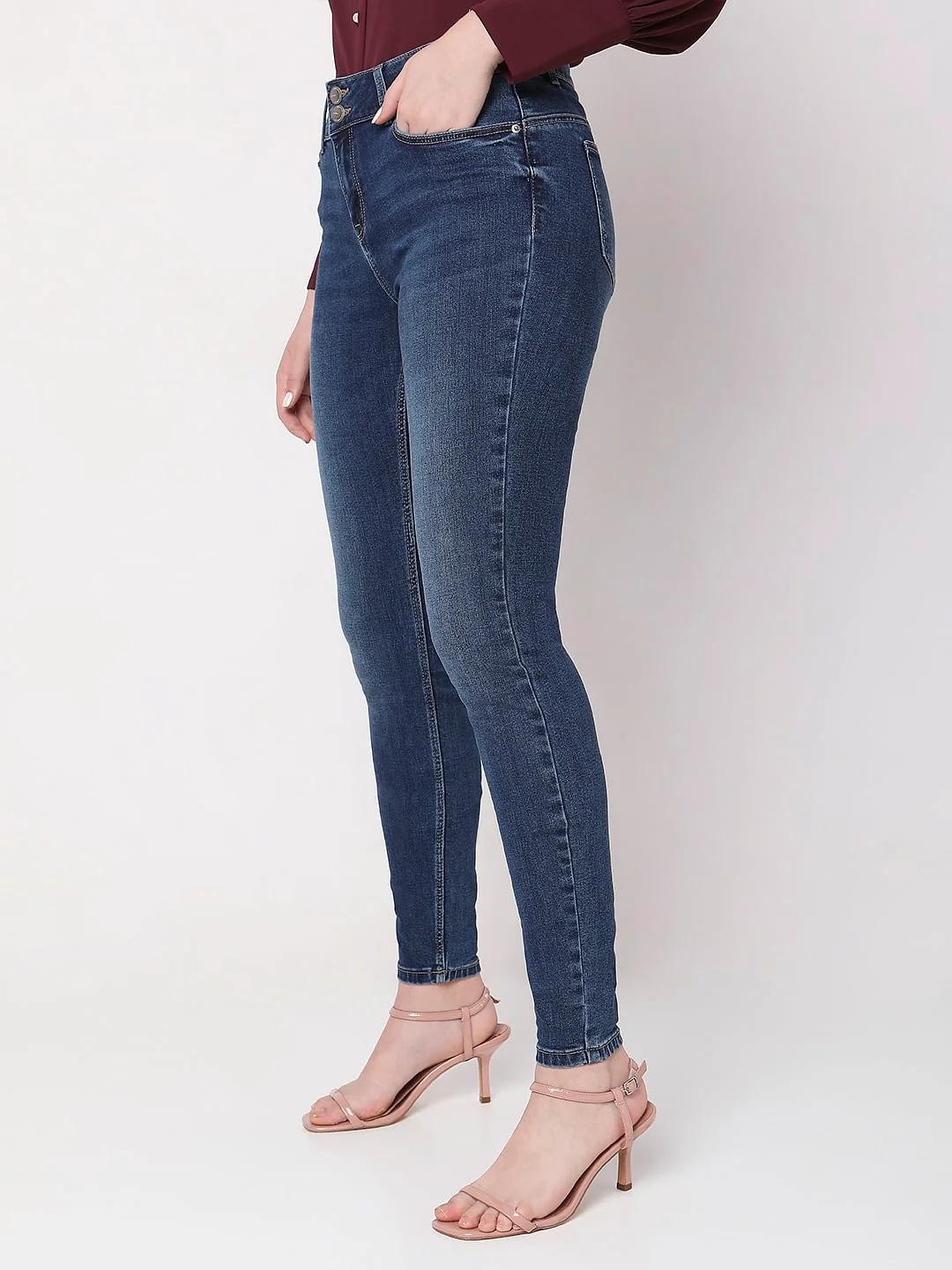 Dark Blue Mid Rise Ankle Length Slim Jeans - Image 3