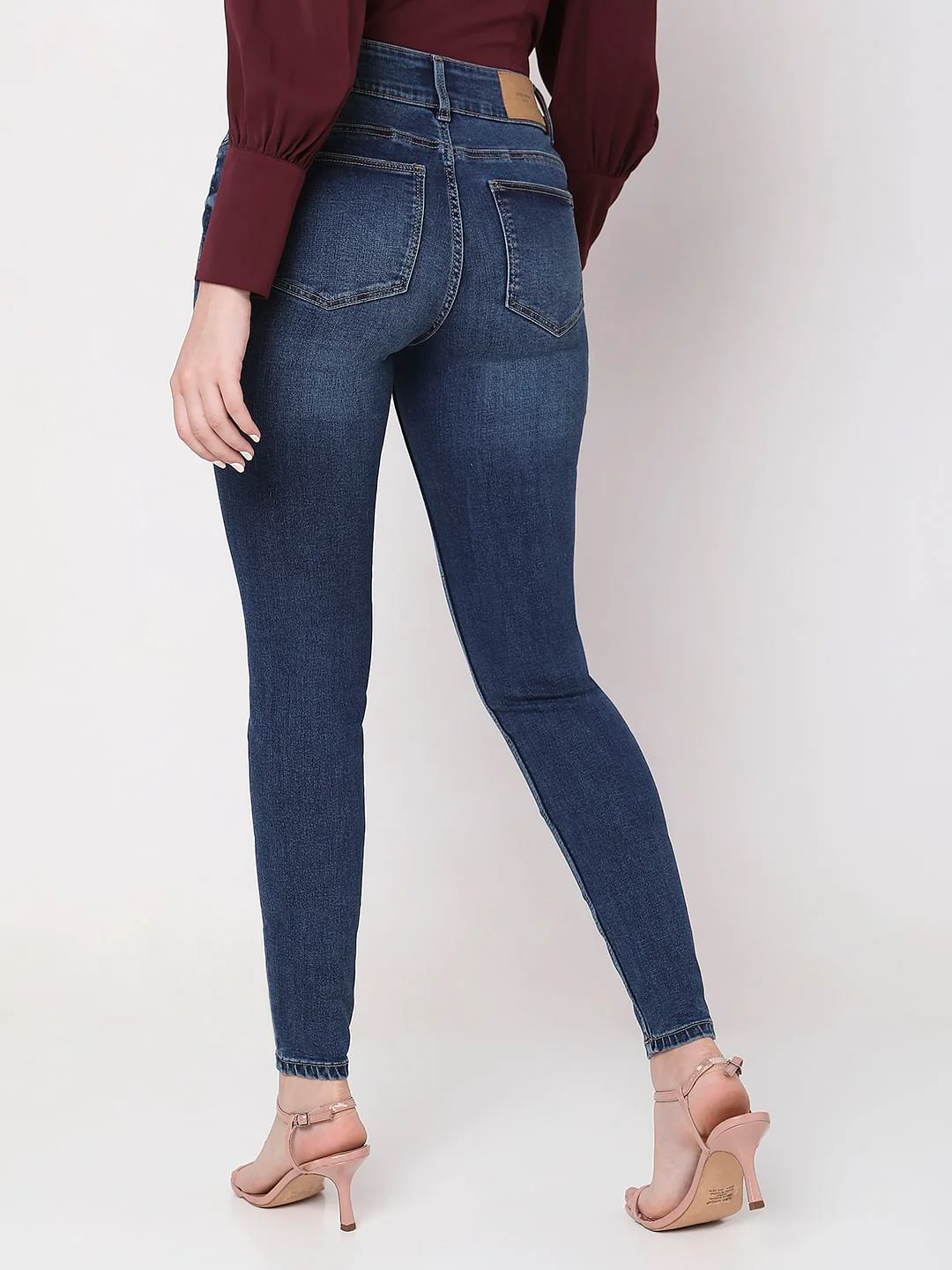 Dark Blue Mid Rise Ankle Length Slim Jeans - Image 4
