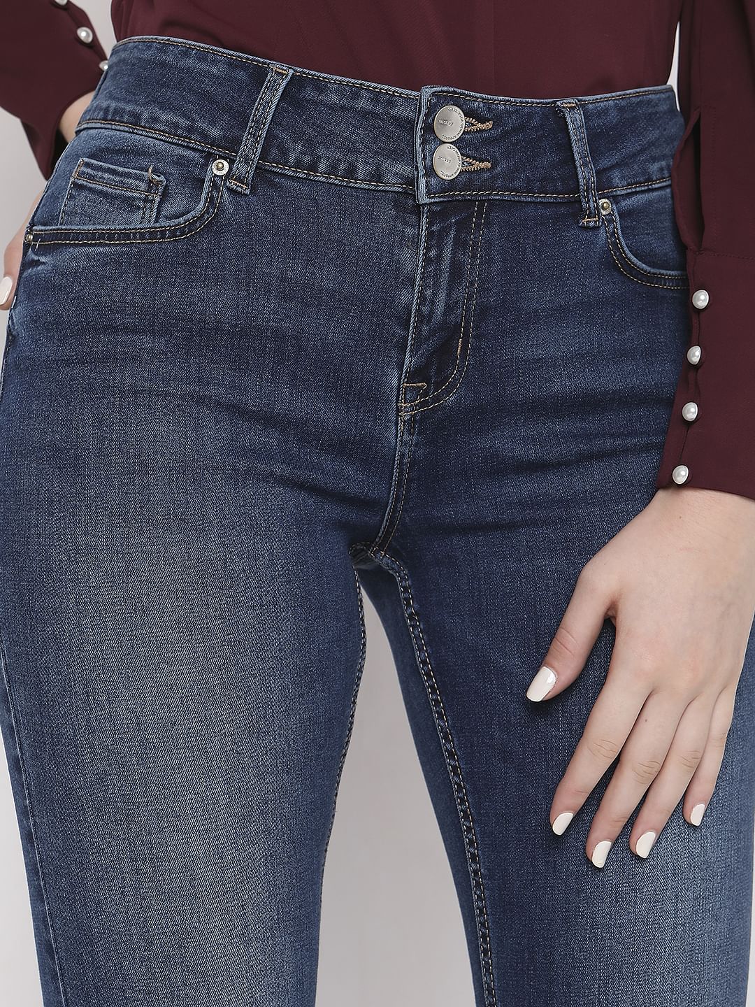 Dark Blue Mid Rise Ankle Length Slim Jeans - Image 5
