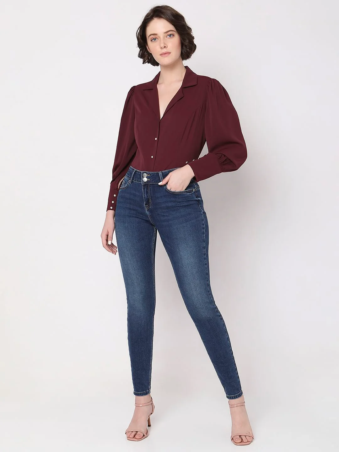 Dark Blue Mid Rise Ankle Length Slim Jeans - Image 6
