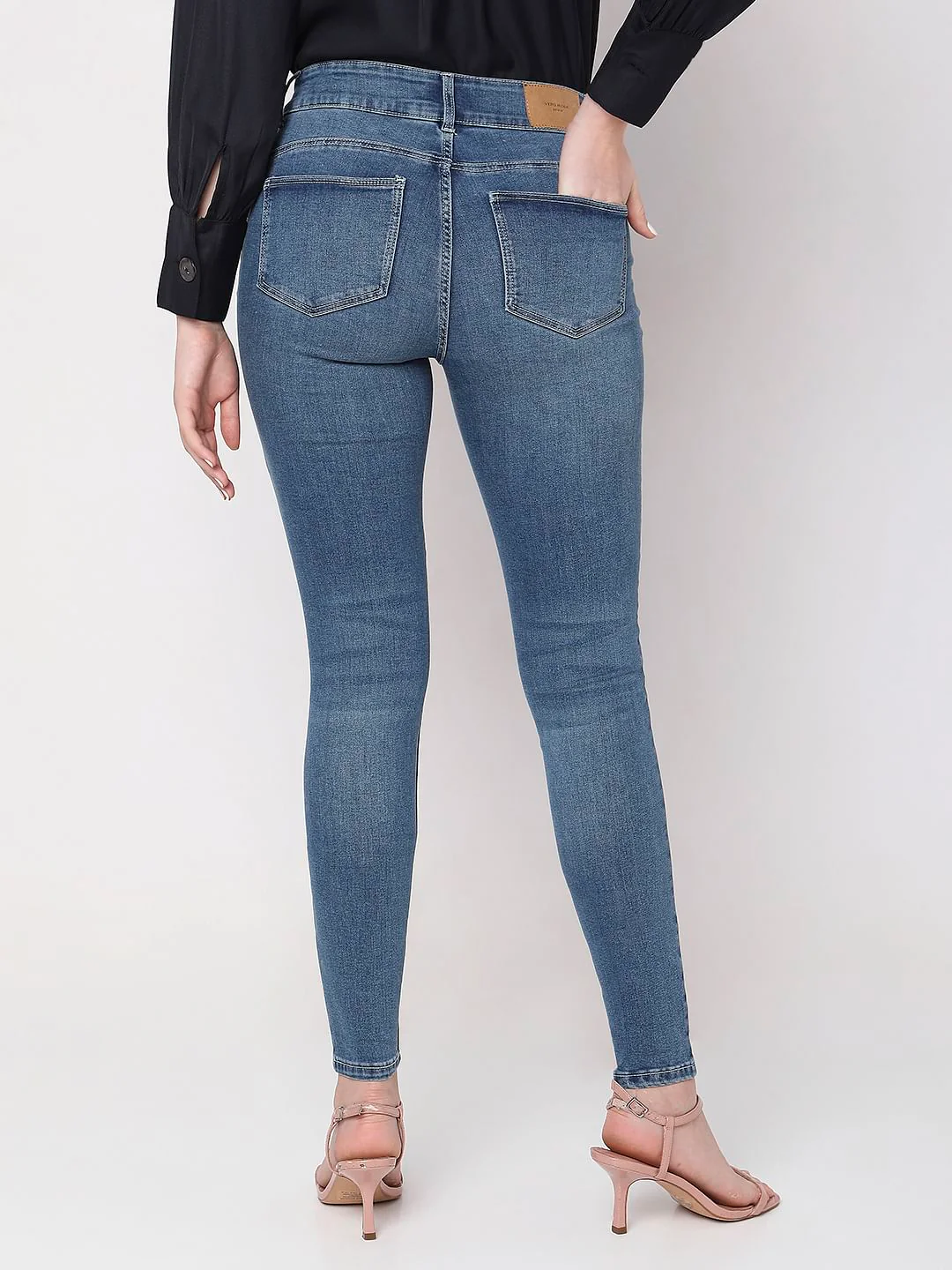 Blue Mid Rise Mildly Distressed Slim Jeans - Image 4
