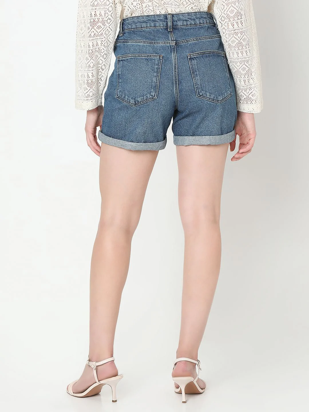 Blue High Rise Denim Shorts - Image 4
