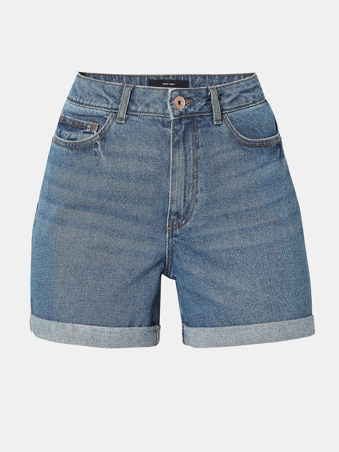 Blue High Rise Denim Shorts - Image 7