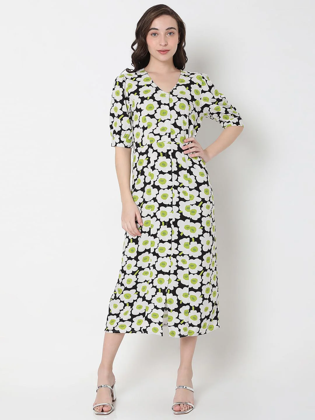 White Floral Print Midi Dress - Image 2