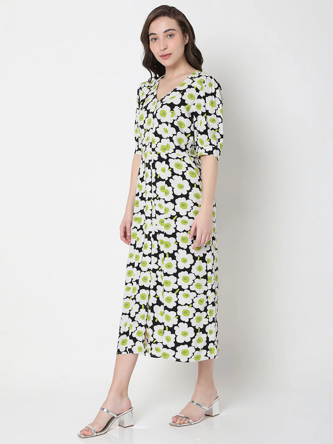 White Floral Print Midi Dress - Image 3
