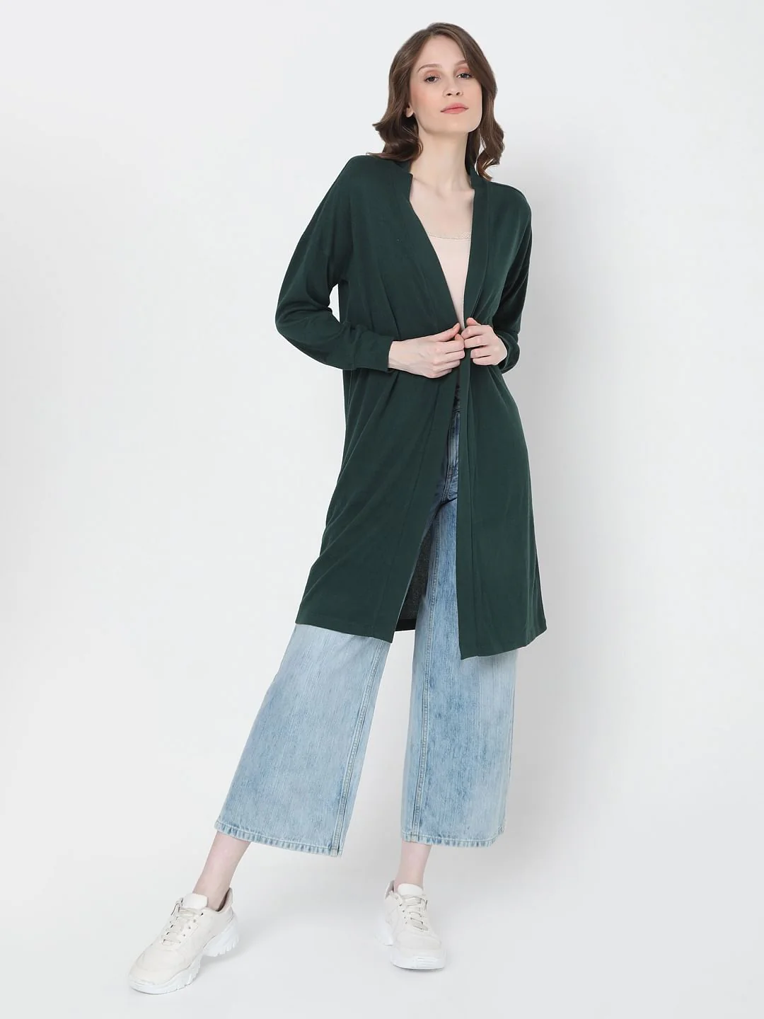 Dark Green Front Open Long Cardigan - Image 2