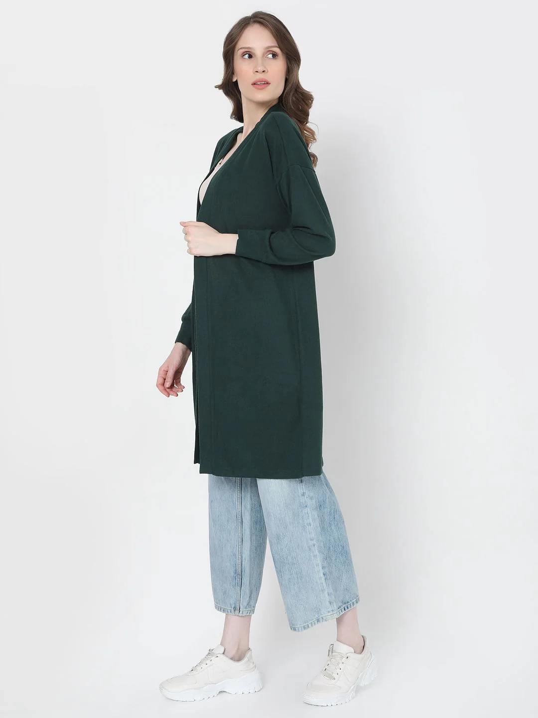Dark Green Front Open Long Cardigan - Image 3