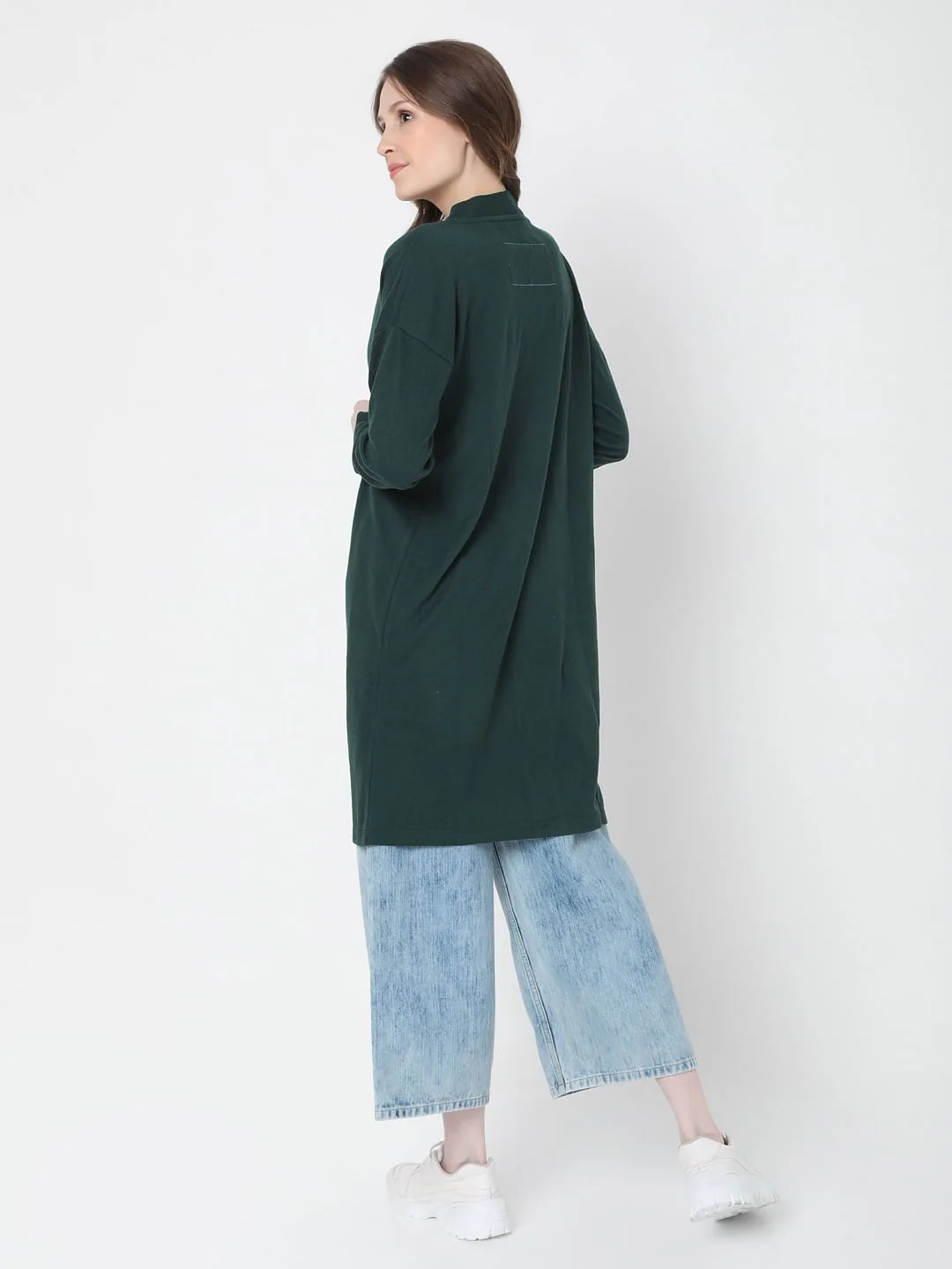 Dark Green Front Open Long Cardigan - Image 4