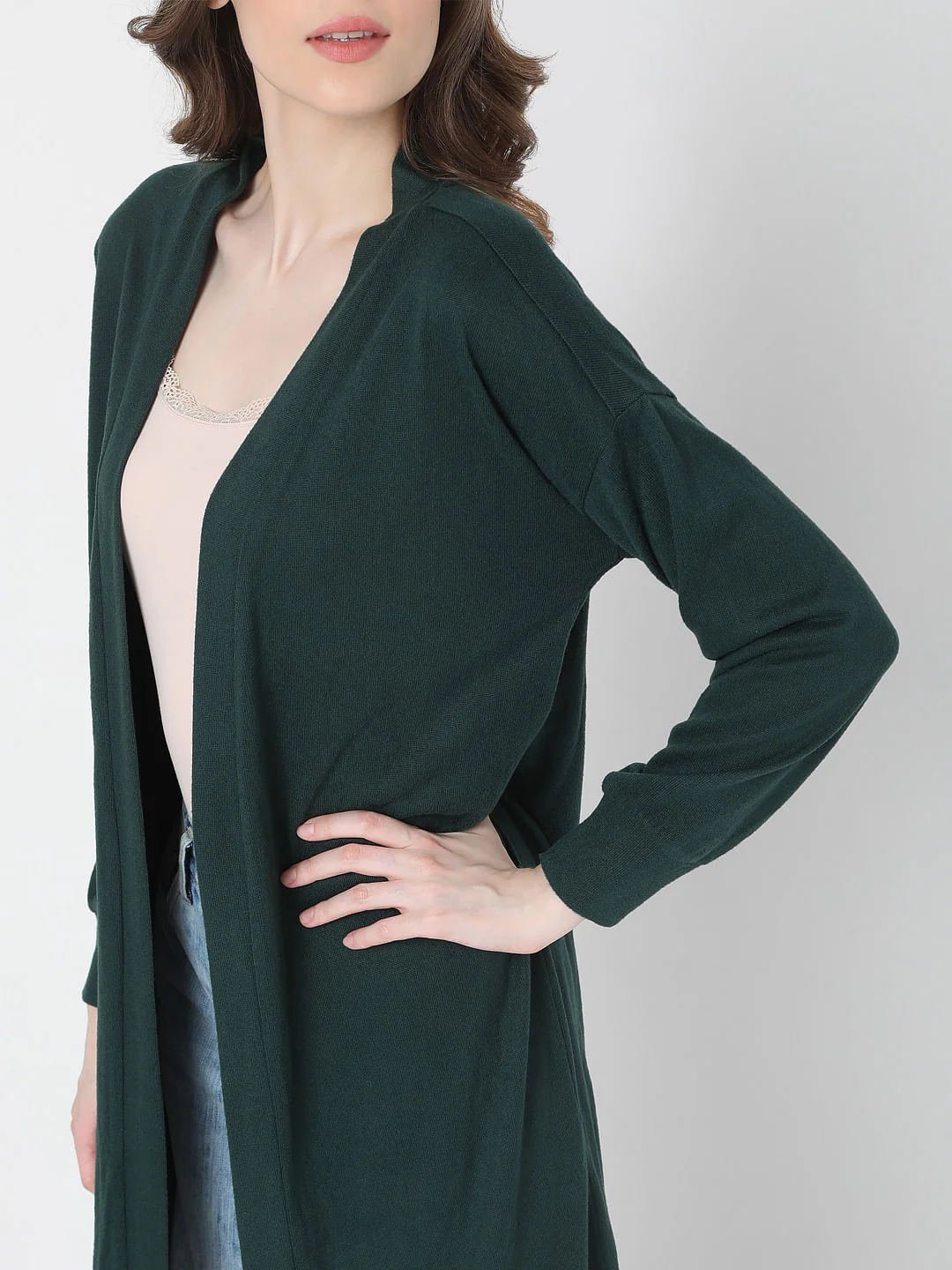 Dark Green Front Open Long Cardigan - Image 5