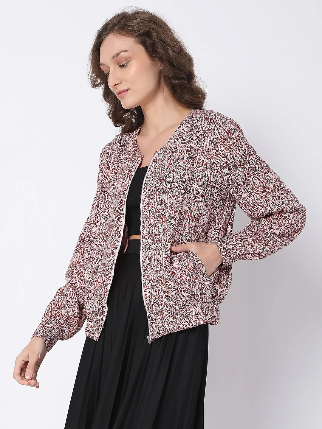 Pink Abstract Print Co-Ord Bomber Jacket - Image 3