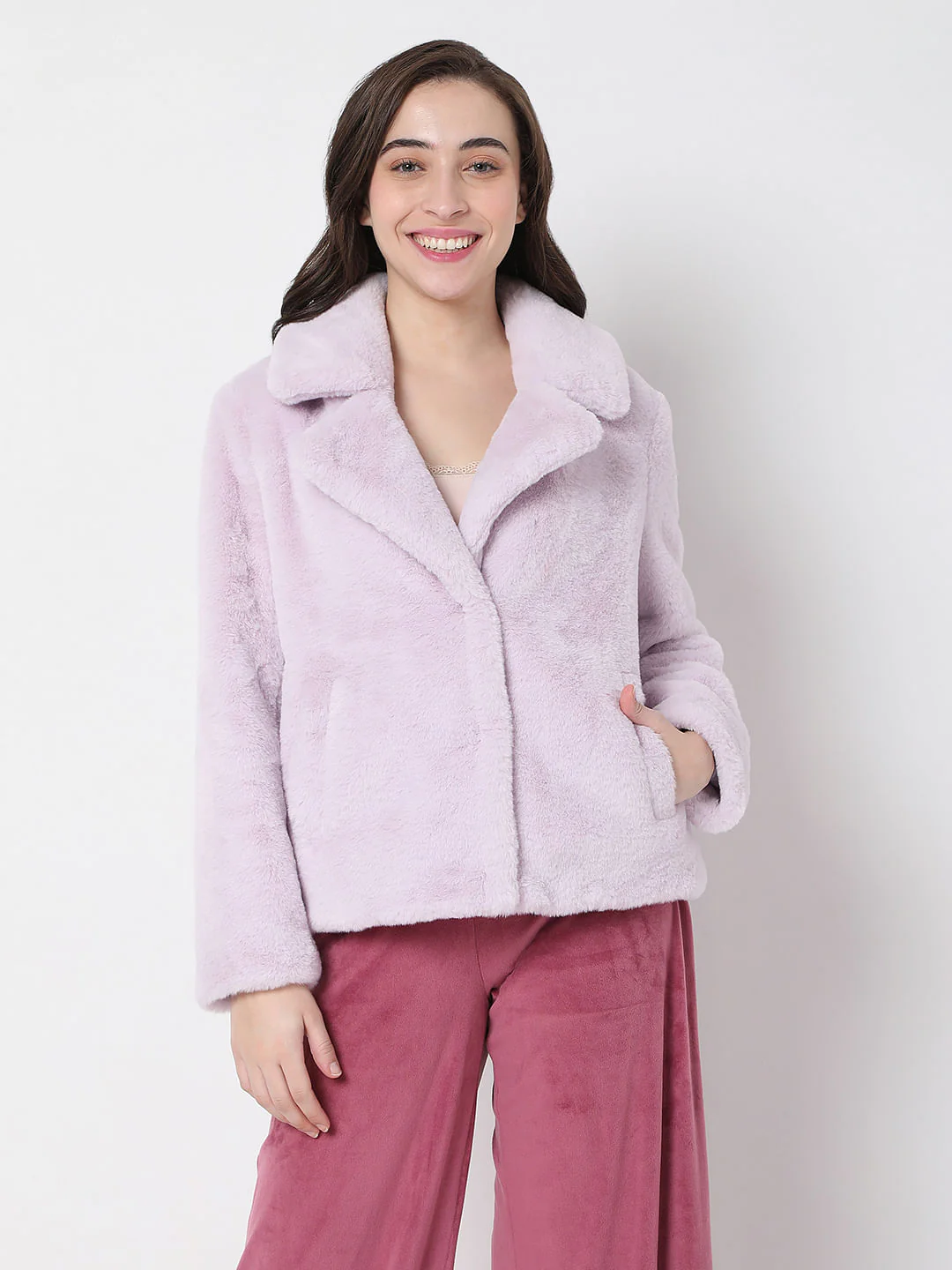 Lilac Faux Fur Jacket - Image 2