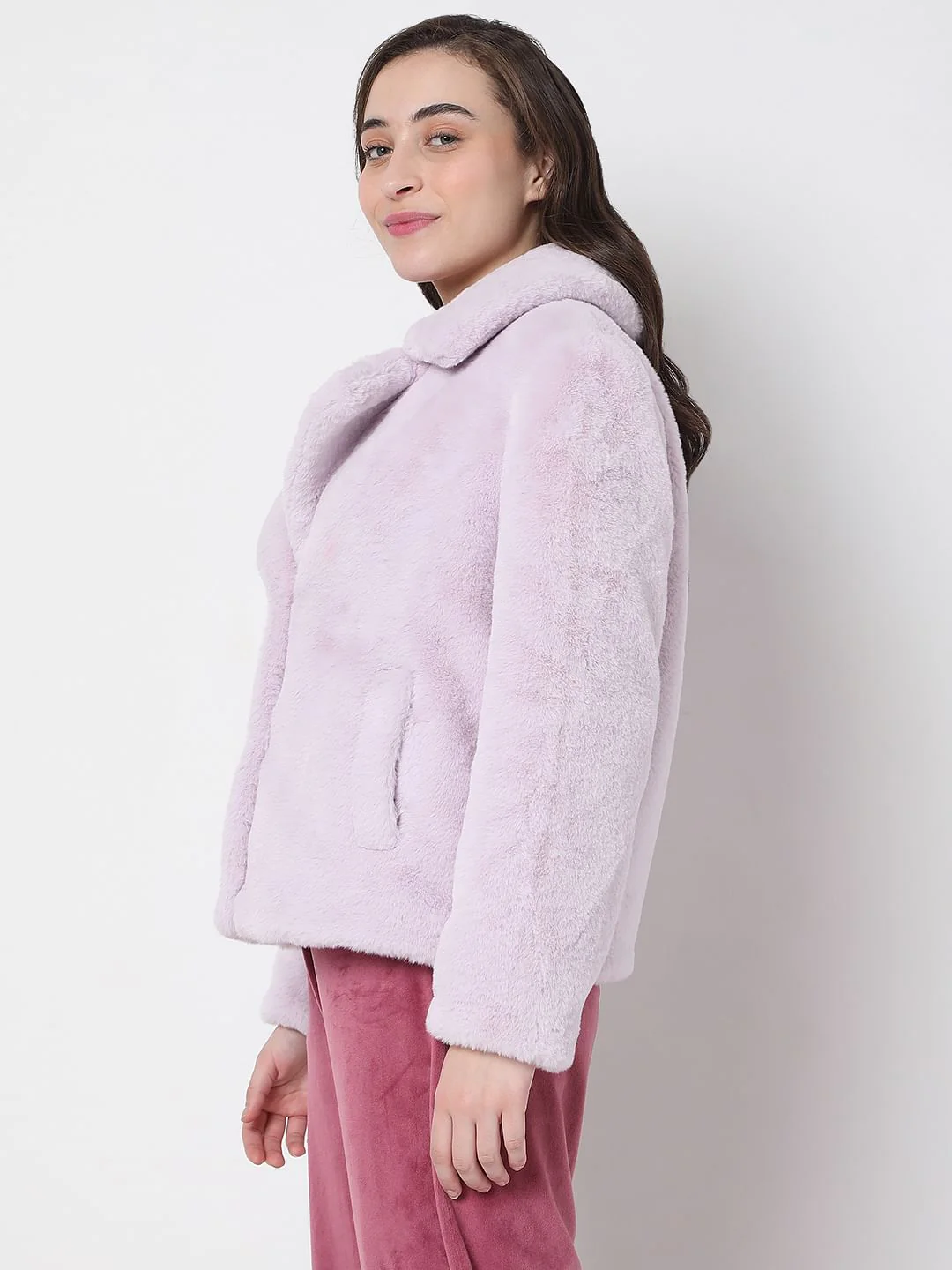 Lilac Faux Fur Jacket - Image 3