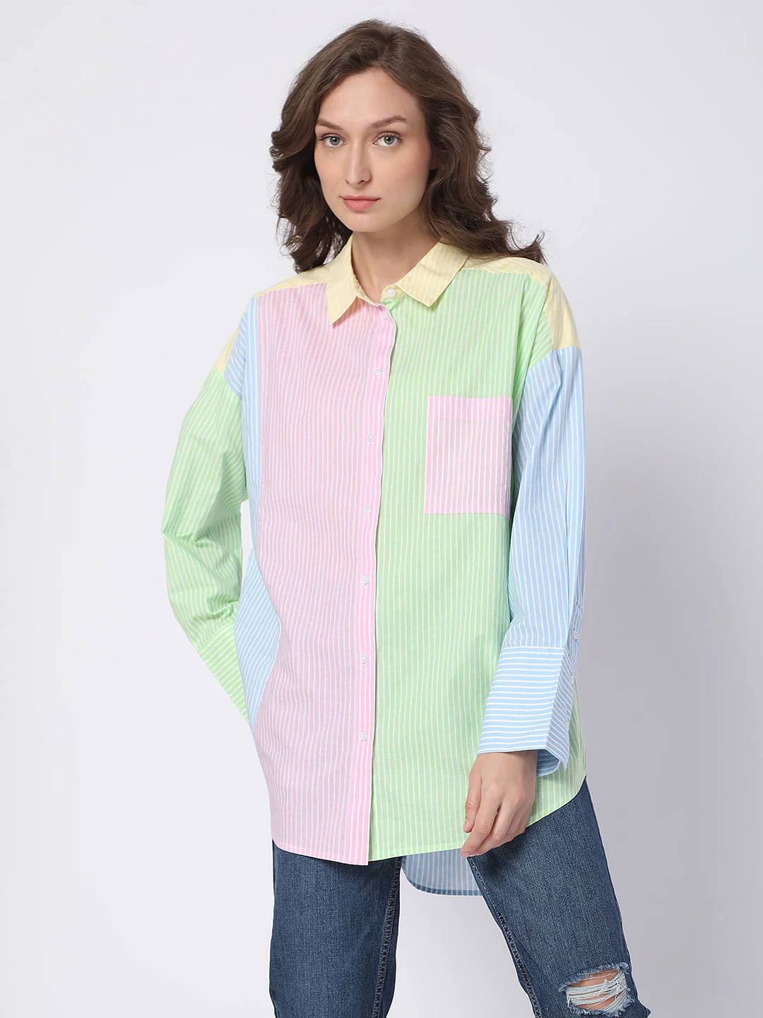 Pink Colourblocked Striped Shirt - Image 2