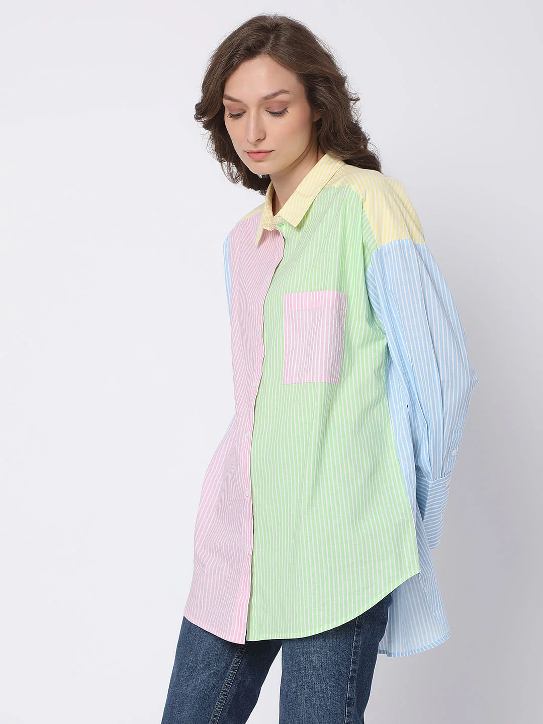 Pink Colourblocked Striped Shirt - Image 3