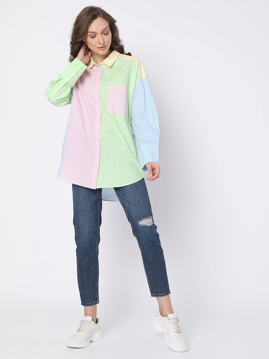 Pink Colourblocked Striped Shirt - Image 5