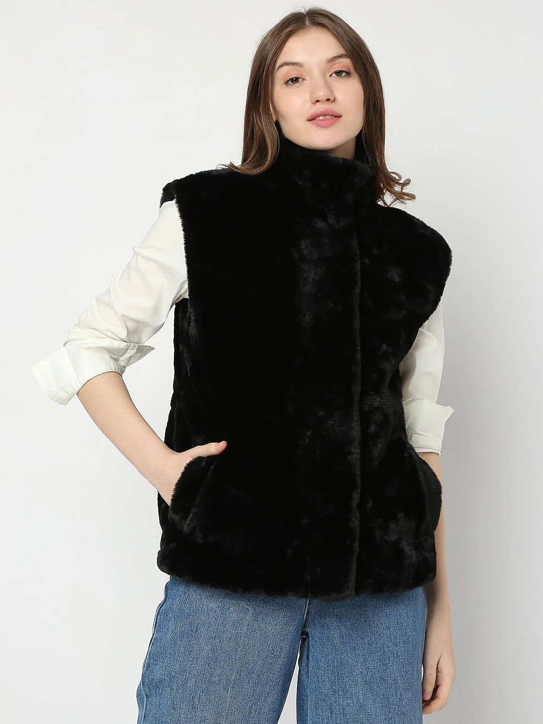 Black Faux Fur Waistcoat - Image 2