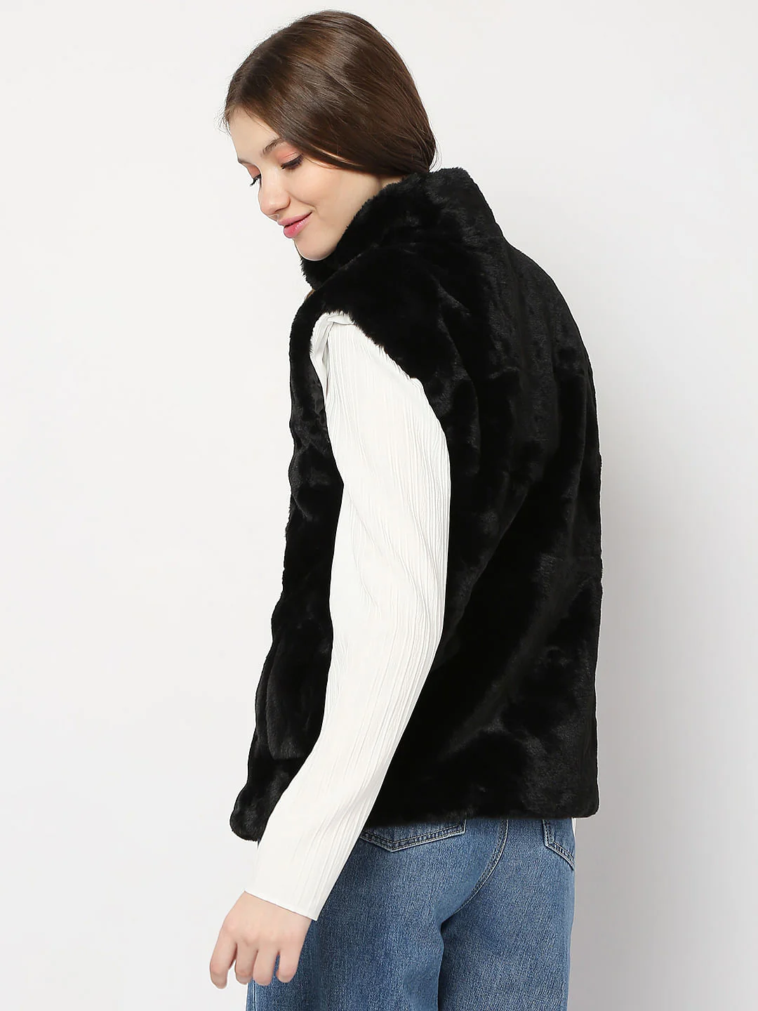 Black Faux Fur Waistcoat - Image 4