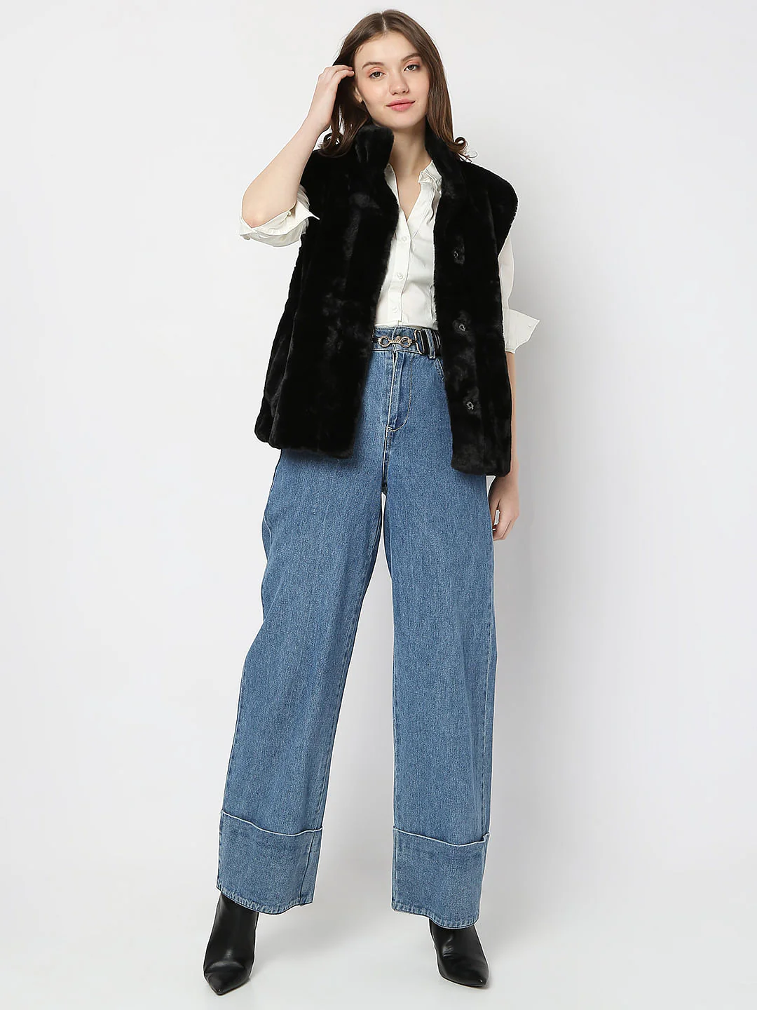 Black Faux Fur Waistcoat - Image 5