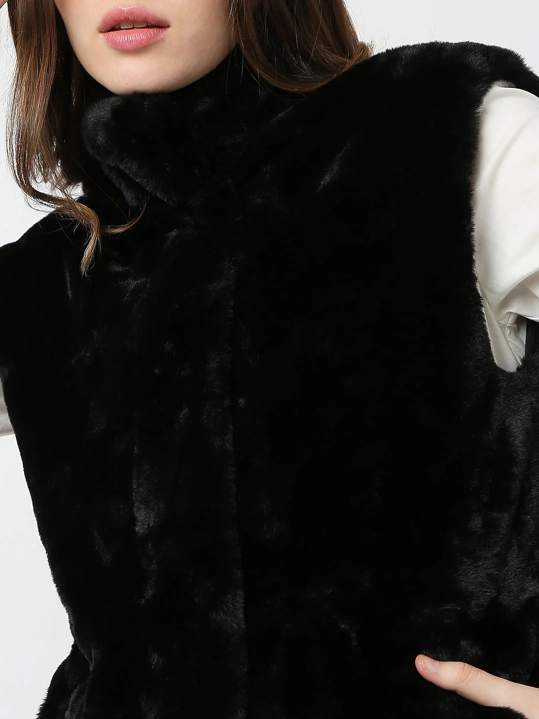 Black Faux Fur Waistcoat - Image 6