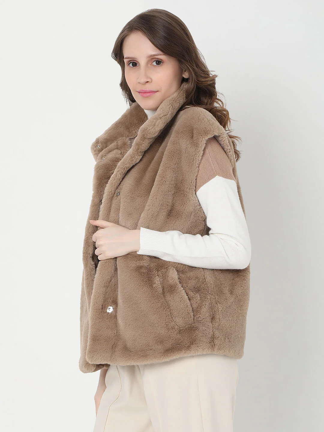 Beige Faux Fur Teddy Coat - Image 3