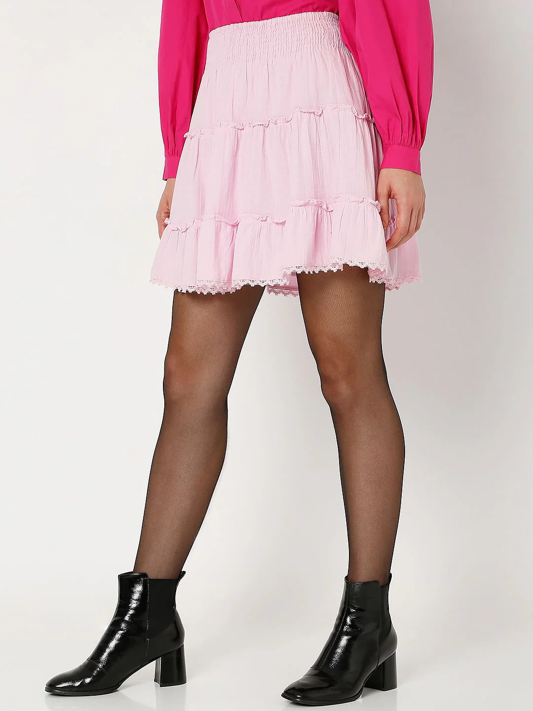 Pink High Rise Frill Mini Co-Ord Set Skirt - Image 3