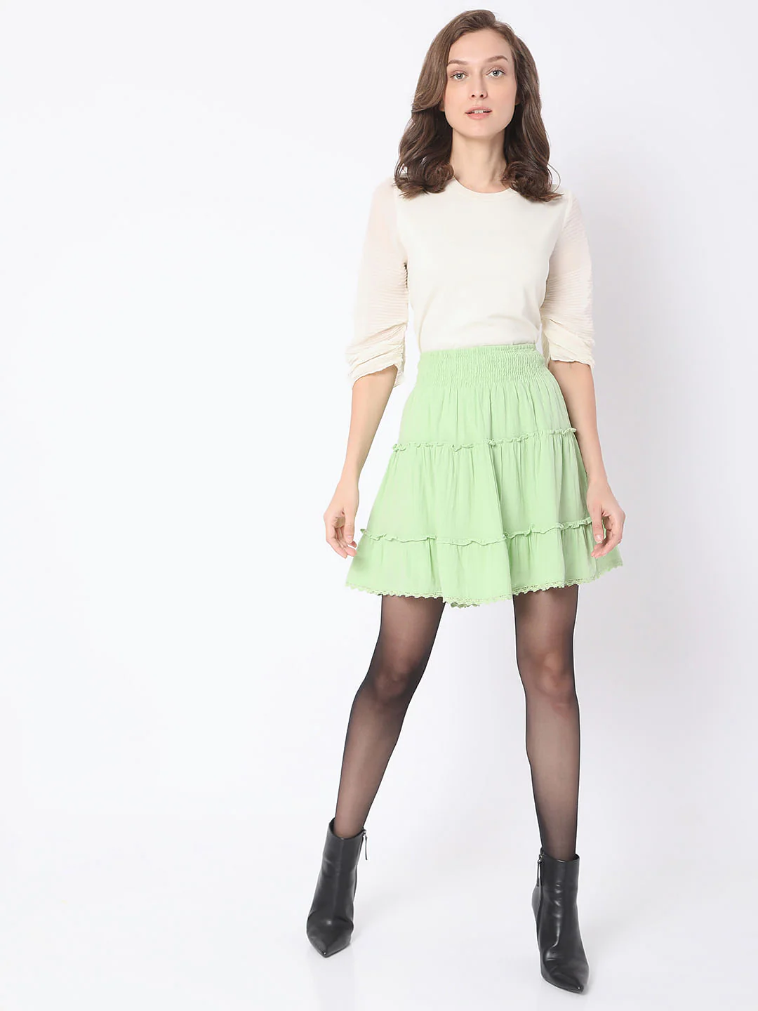 Green High Rise Tiered Co-Ord Set Skirt - Image 6