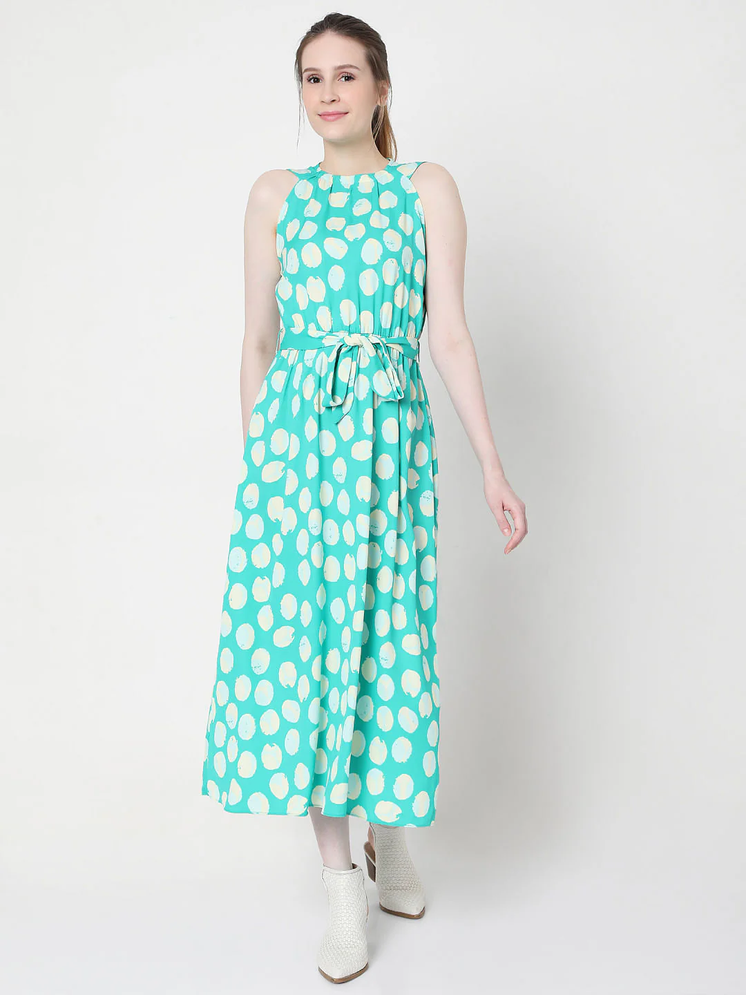 Sky Blue Polka Dot Midi Dress