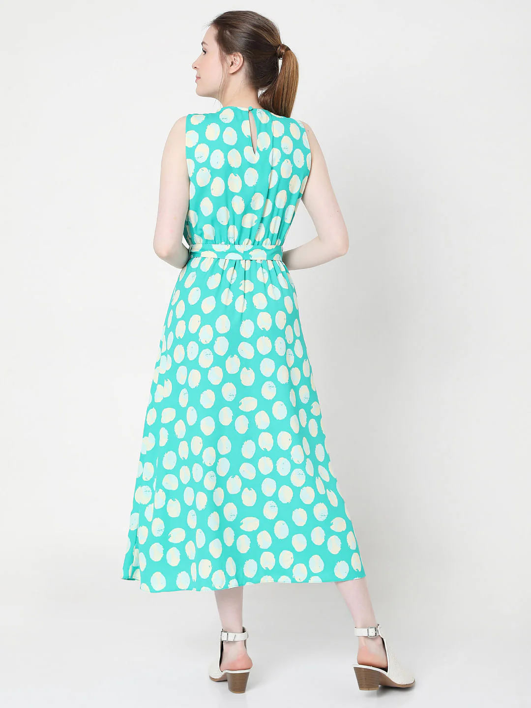 Sky Blue Polka Dot Midi Dress - Image 3