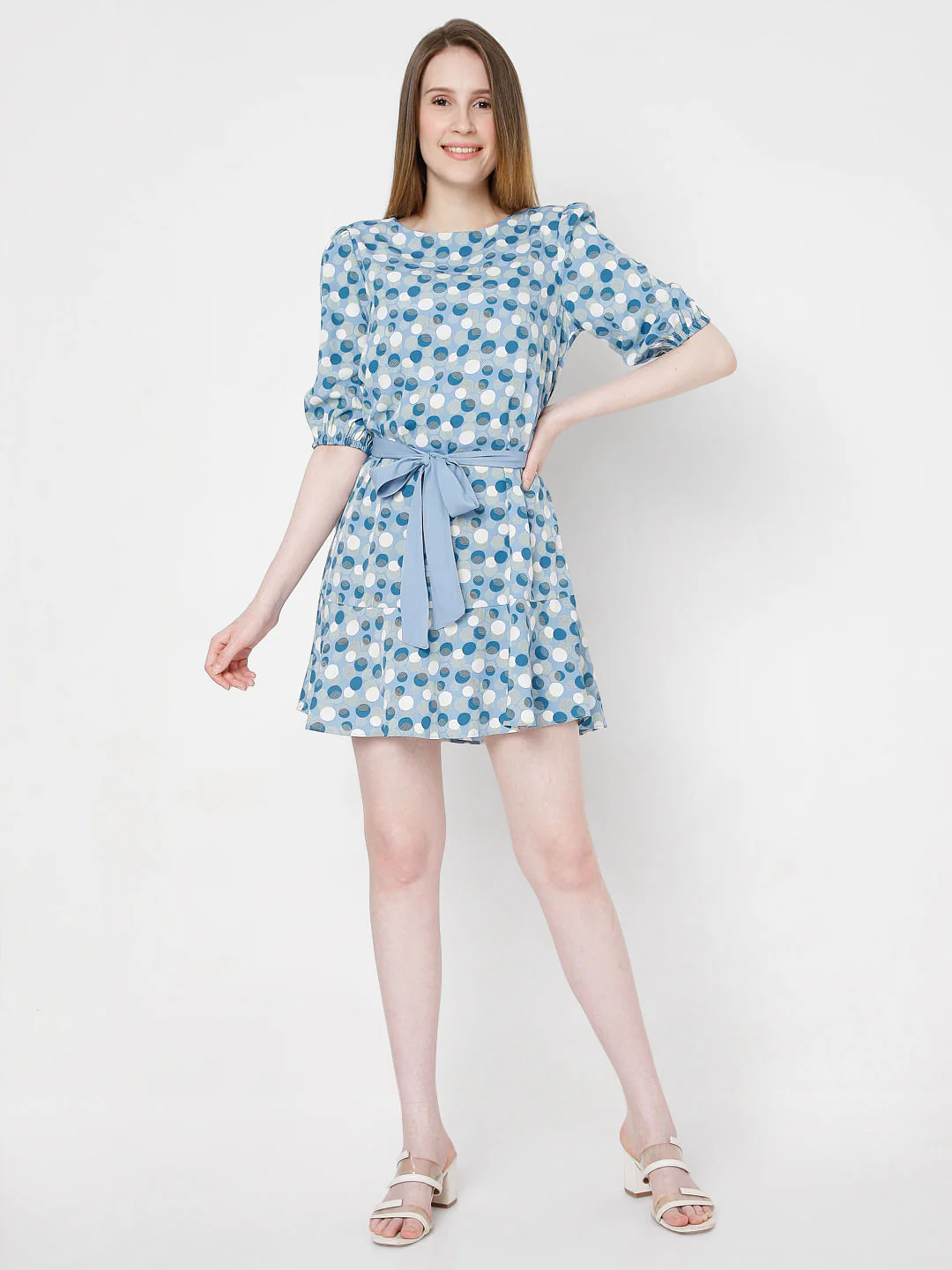 Blue Polka Dot Shift Dress - Image 4