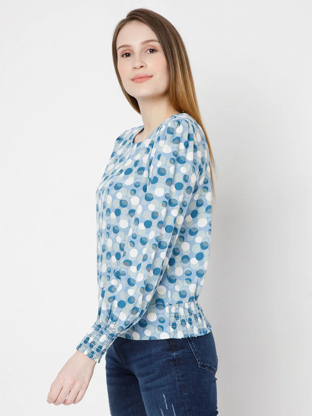 Blue Polka Dot Print Top - Image 2