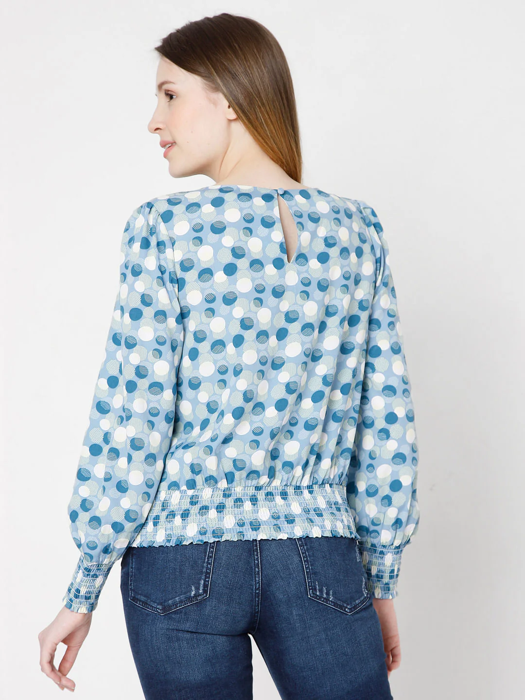 Blue Polka Dot Print Top - Image 3