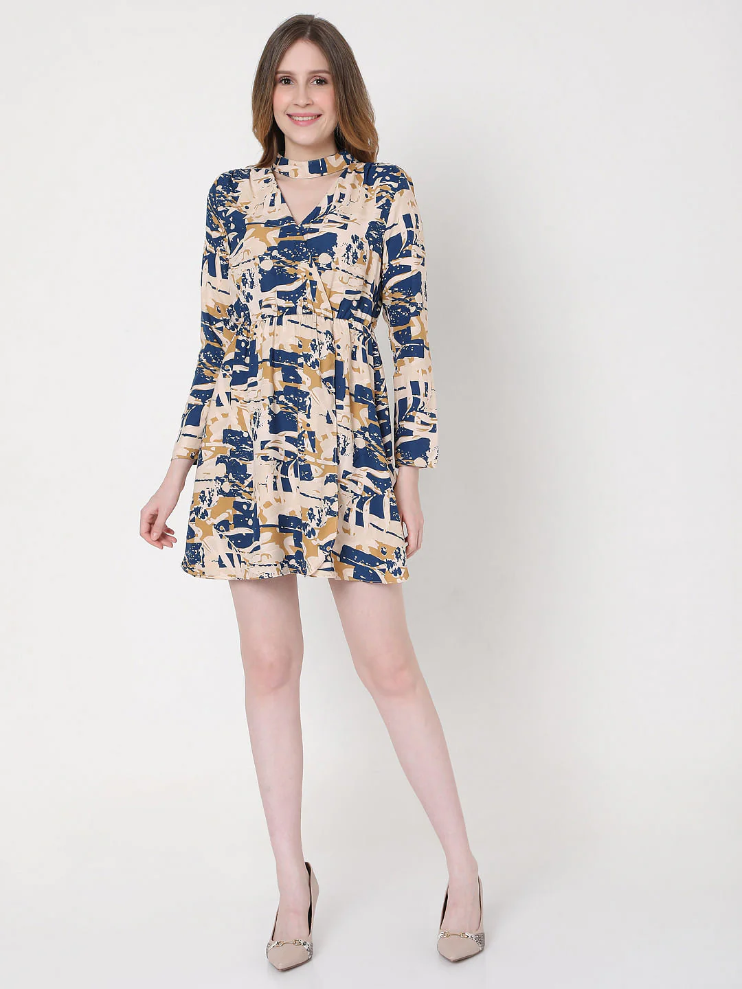 Blue Abstract Print Dress - Image 4