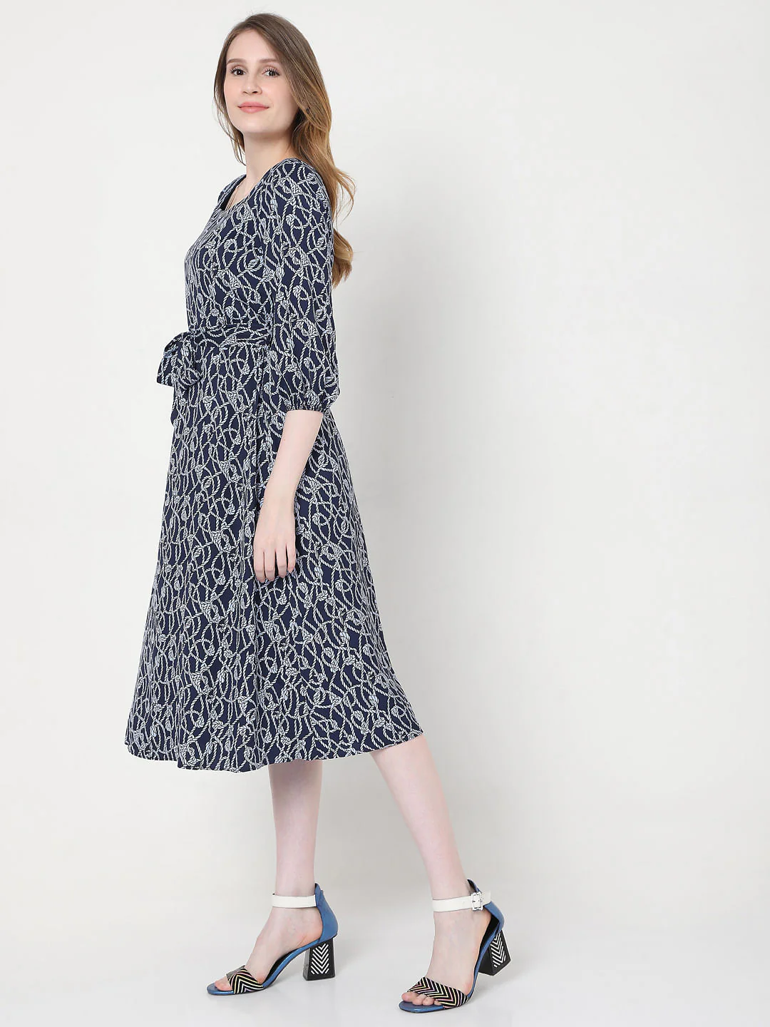 Blue Printed Midi Dress - Image 2